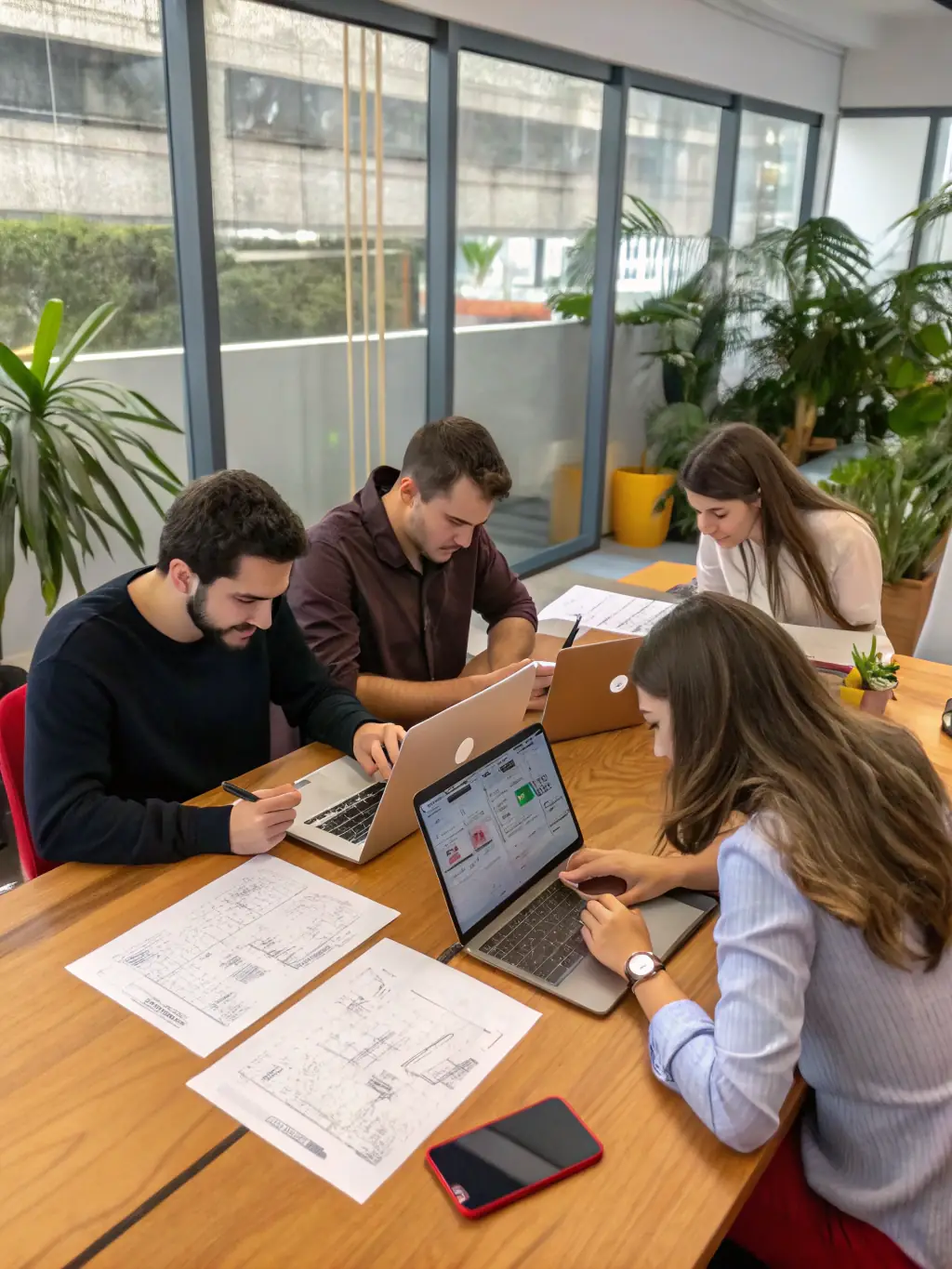 An image depicting a creative team brainstorming content ideas around a table, emphasizing collaboration and innovation in content creation at Sureline Enterprises.