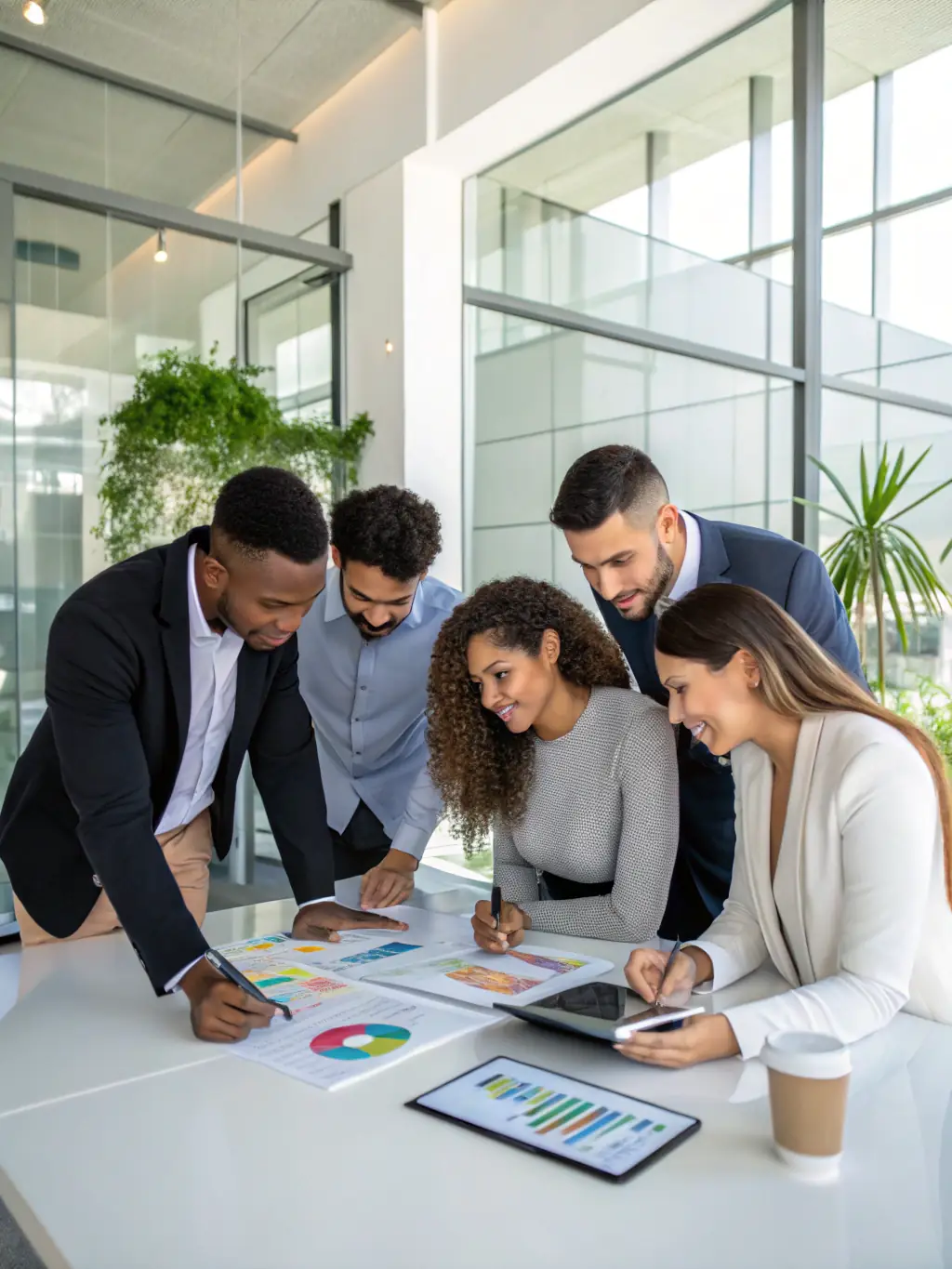 An image of a diverse team analyzing market trends and customer data, highlighting Sureline Enterprises' commitment to data-driven marketing solutions.